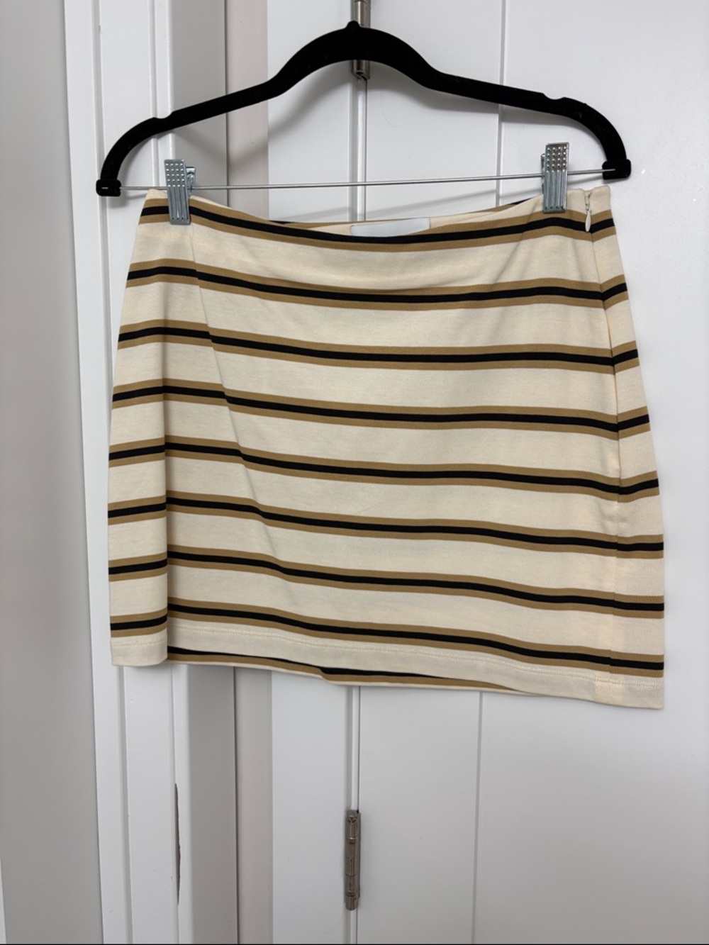 Le Bop Striped Cream Mini Skirt with Brown and Black Bands
